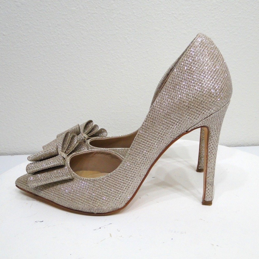 Betsey Johnson Parisss Champagne Gold Glitter Bow Pointed Toe Pumps 8.5 - Picture 8 of 12